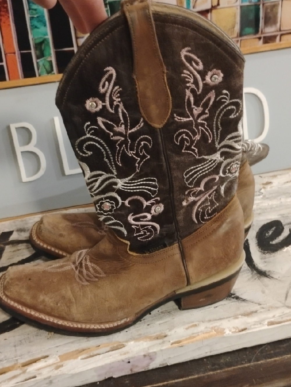El Dorado Brown and Dark Brown W/Pink And Crm Embroidered Women's Western Boot